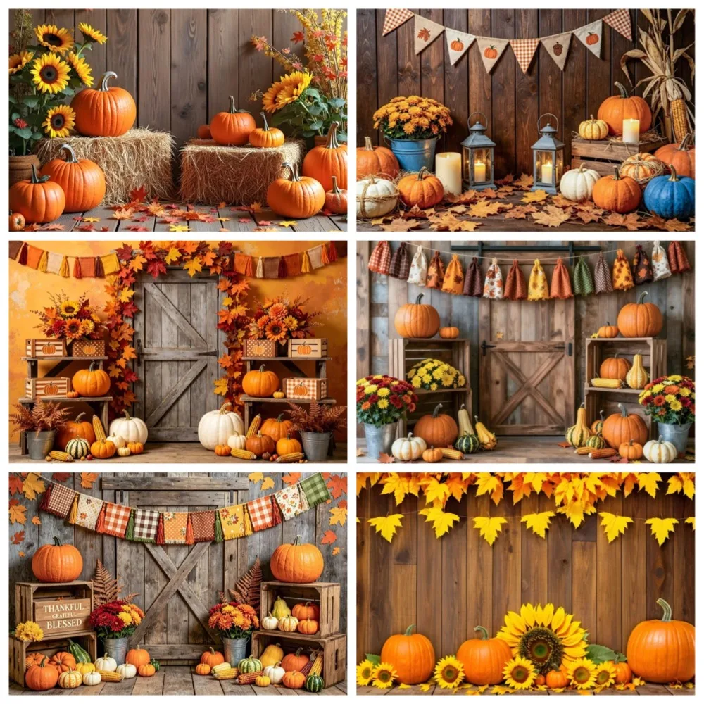Autumn Thanksgiving Maple Leaf Pumpkin Sunflower Theme Photography Background, Birthday Party Decoration Photography Background
