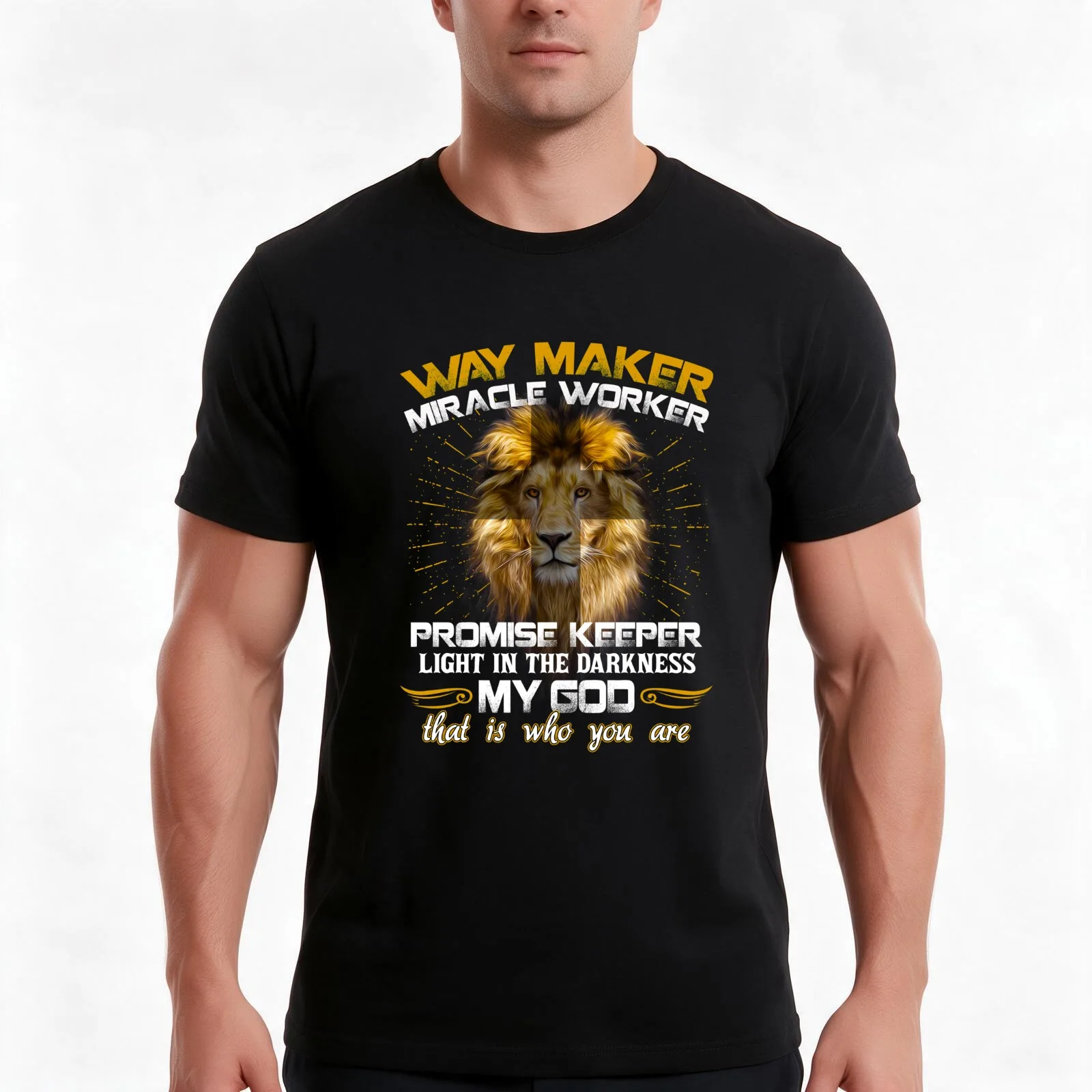 Lion Waymaker Miracle Worker Light In The Darkness Jesus T-Shirt, Summer Casual Cotton Tee, Oversized Streetwear Tops