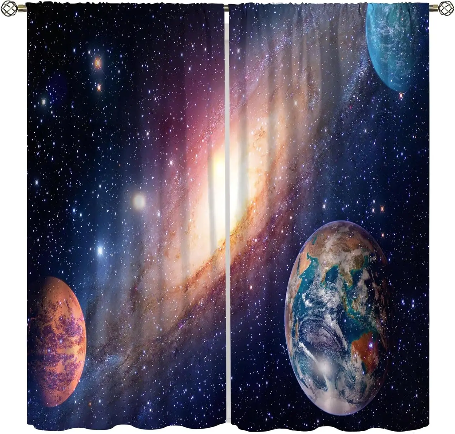 Kids Blackout Curtains, Outer Space Galaxy Universe Blue Planet Nebula Fantasy Pattern Window Decorations for Boys and Kids