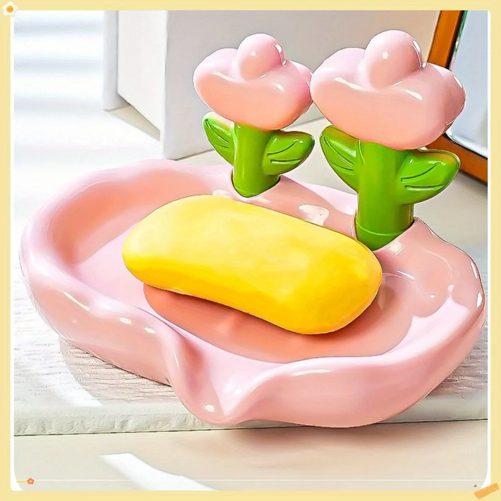 

Floral Soap Box Flower Shaped Bathroom Decor Plastic Soap Holder with Drain Holes Portable Soap Dish for Sink Storage​