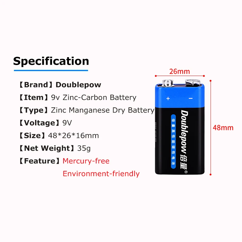 10PCS 9V Disposable Battery 6F22 Zinc Carbon Primary Battery for KTV Multimeter Microphone Electronic Devices Battery Original