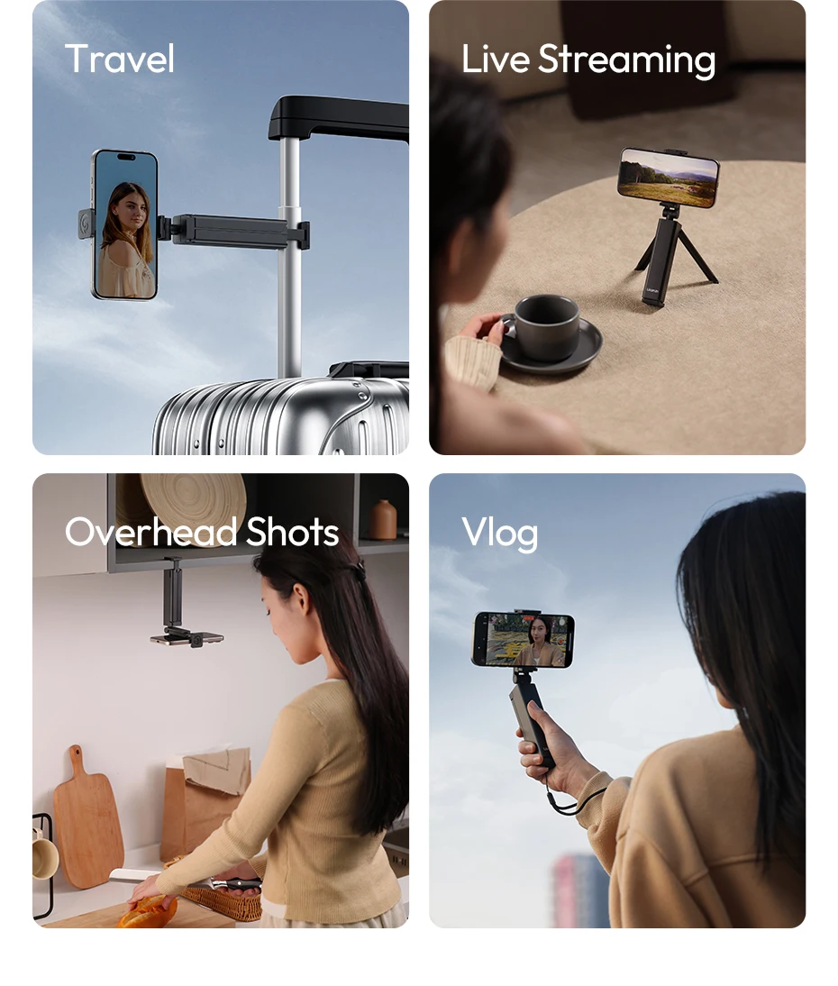 Ulanzi SK-20 Reise-Handyhalterung für Smartphone, vertikal, horizontal, für Livestream Overhead Shots Vlog 360° ° Rotationsfotografie – Detail 9