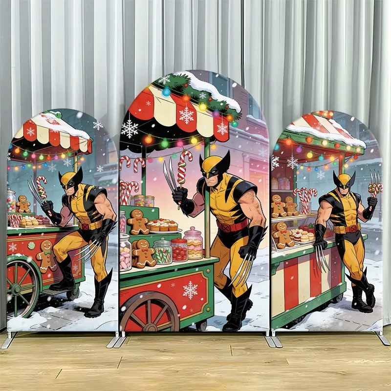 

Arch Backdrop Cover Single Side Wolverine Holiday Market 3 Piece Snow Candy Canes Party Decoration Photo Booth Background Props