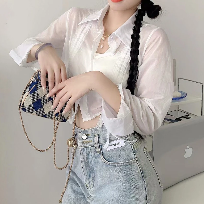 White Shirts Women Literary Simple Sun-proof Thin Summer Hotsweet Sheer Female Graceful Korean Style Loose Breathable All-match