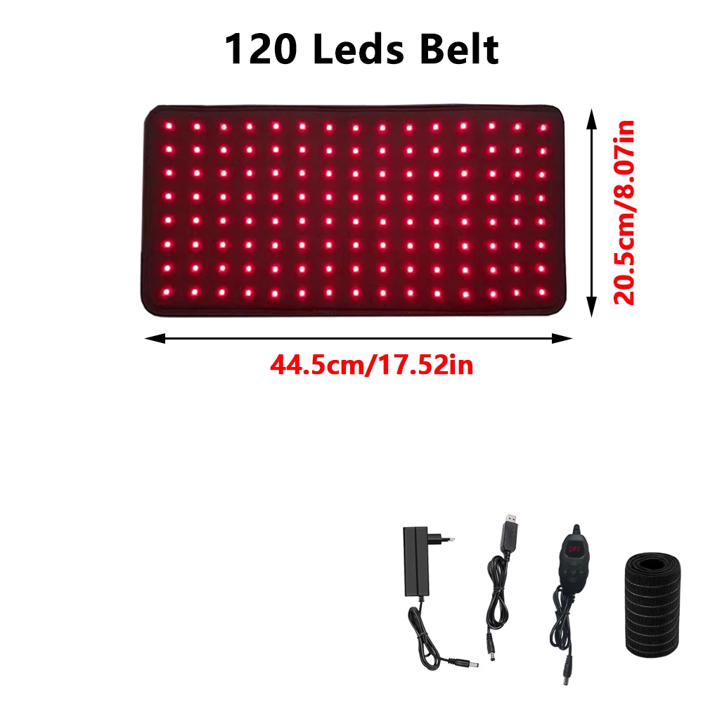 120Pcs LEDs Red Light Belt 660nm&850nm Infrared Light Therapy Pad for Body Fatigue Deep Therapy for Back Knee Hands Feet Relief