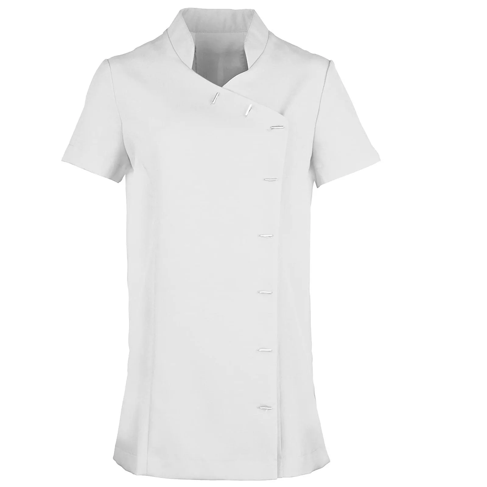 Medium Length Nurse Uniform Women Surgery Medical Blouse Scrubs Short Sleeve Casual Dental Beauty Salon Nursing Scrubs Top