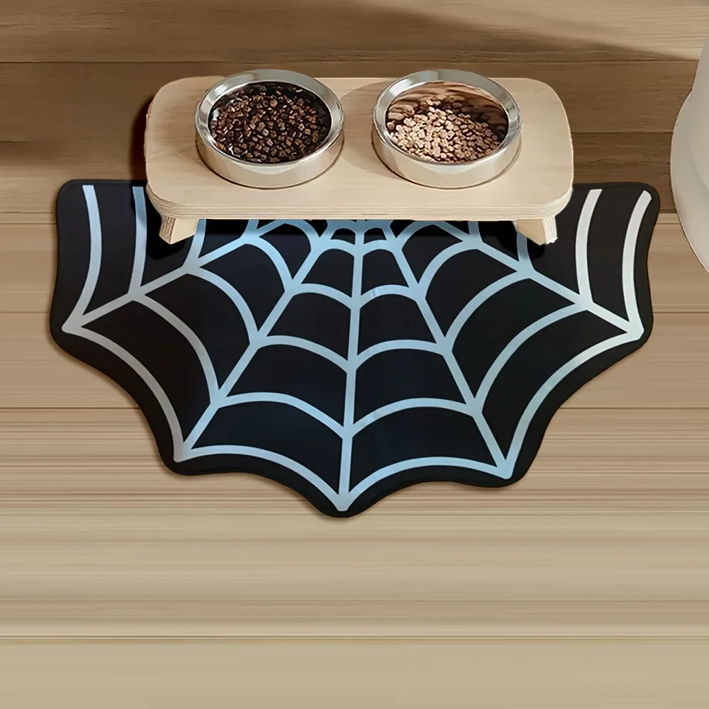 Spider Web Pet Feeding Mat Non-Slip Durable Cat/Dog Bowl Mat for Floors Cat Dining Mat Spooky Halloween Pet Bowl Pad Home Decor