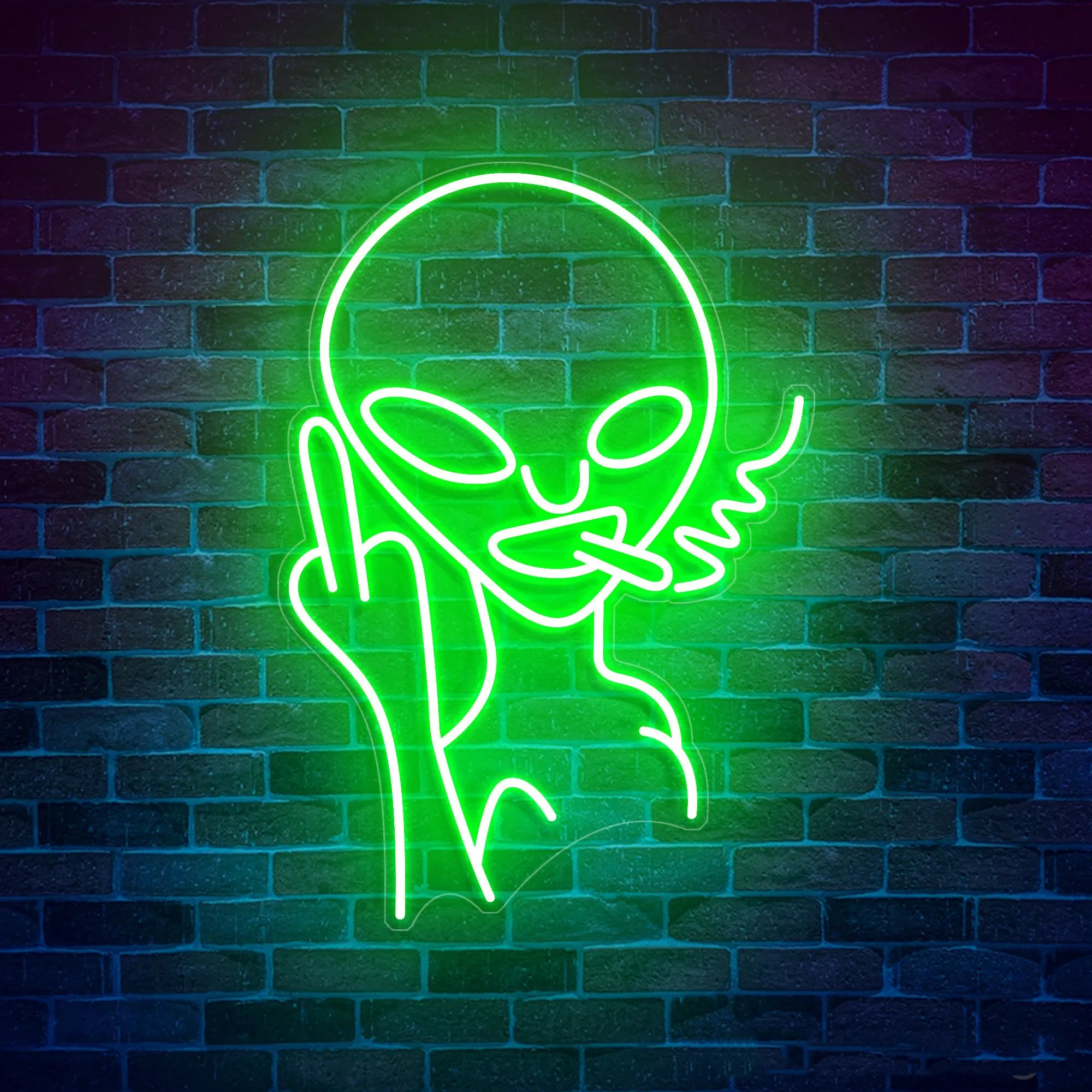 Alien สูบบุหรี่กลางปากการูปหัวใจตลกผับบาร์มนุษย์ถ้ำ LED Neon Light Sign ส่วนบุคคลของขวัญหน้าแรกเครื่องตกแต่งฝาผนัง