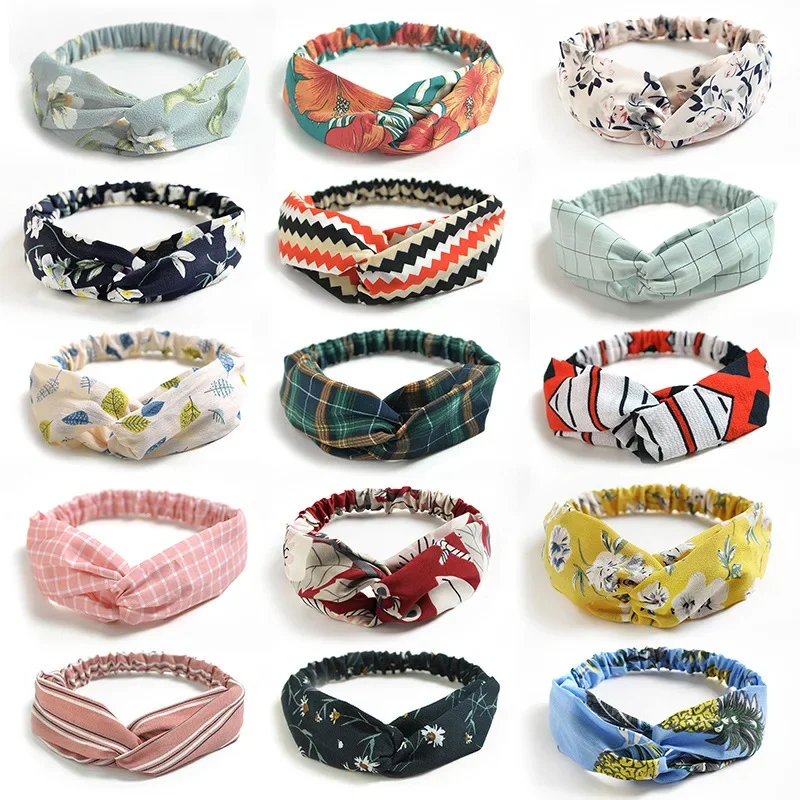 Fashion Women Girls Summer Bohemian Hair Bands Print Headband Vintage Cross Turban Bandanas HairBands Hair Accessories scrunchie