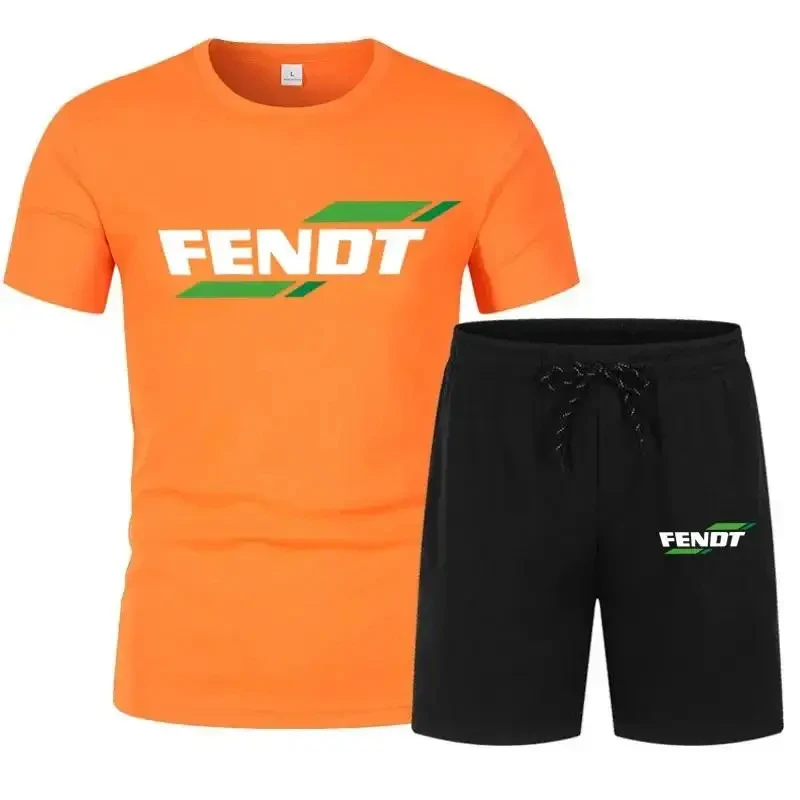 Fendt Men\'s Two Piece Sports Suit, Short Sleeve and Short Sleeve T-shirt, Quick drying Sports Set, Summer