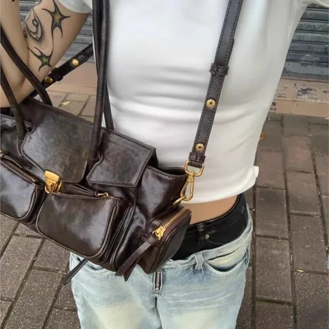 JIAERDI High Street кофейные сумки на плечо, женские сумки в стиле ретро, повседневные сумки через плечо для девочек, женская осенне-зимняя сумка Y2k