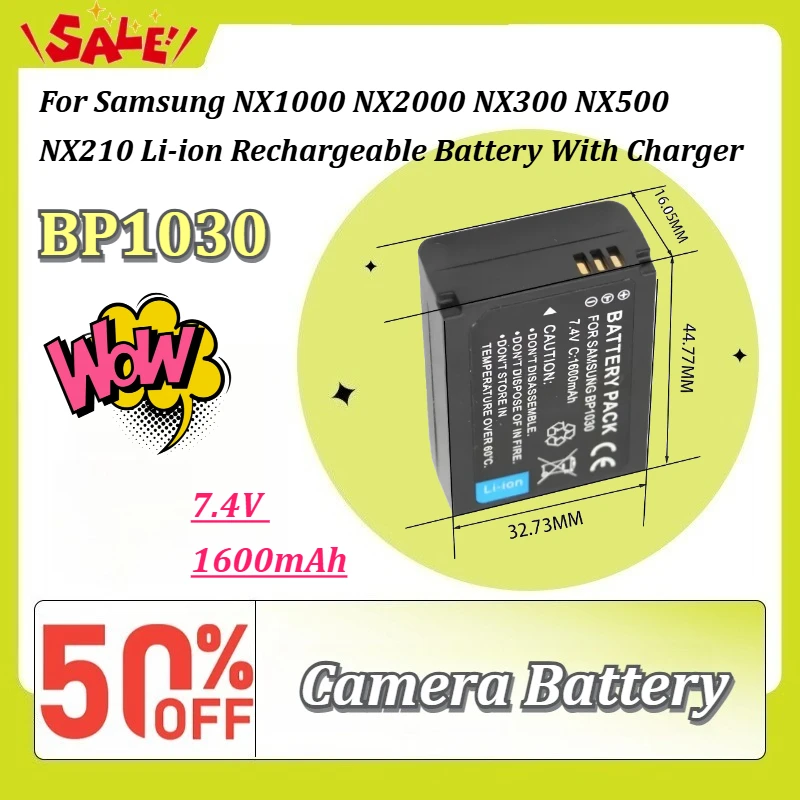 New BP1030 7.4V 1600mAh Camera Battery for Samsung NX1000 NX2000 NX300 NX500 NX210 Li-ion Rechargeable Battery With Charger