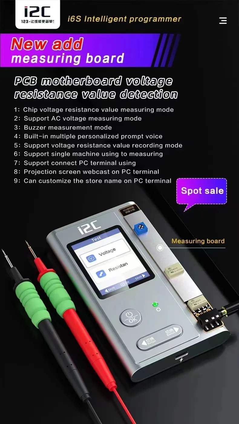 i2c i6s programmer added measuring small board for Phone Tablet PCB Motherboard Chips Voltage Resistance Value Detection Repair