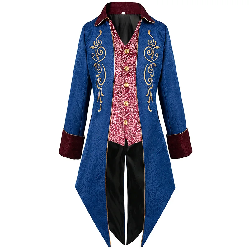 2023 New loween Tailcoat Medieval Retro Men's Long Coat Punk Sle Mid-Length Design for Par And Stage Performance