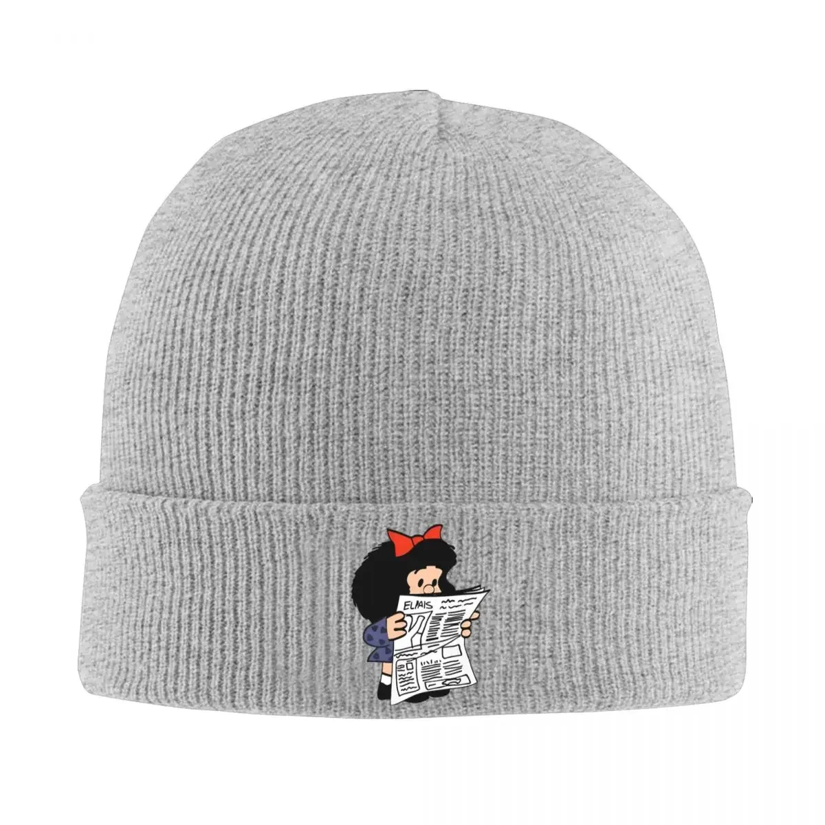 Mafalda With Newspaper Knit Hat Beanies Autumn Winter Hat Warm Casual Anime Cartoon Caps for Men Women