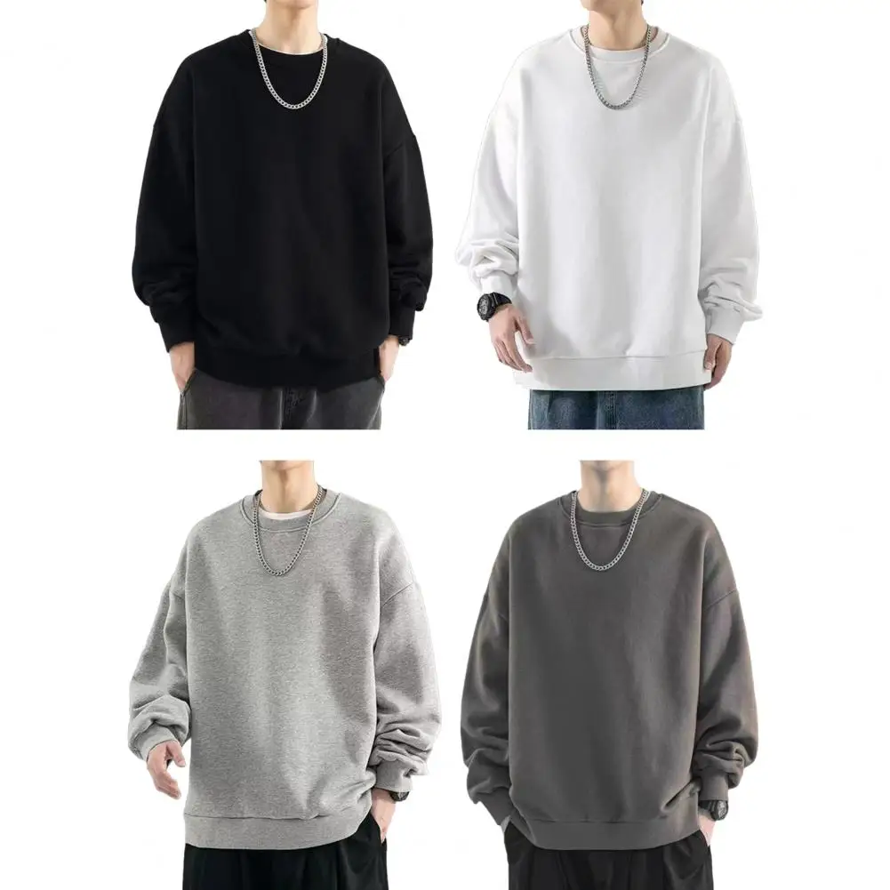 Autumn Winter Sweatshirts For Men Loose Round Neck Pullovers Long-sleeved Bottoming Shirts For Men Versatile Trendy Tops