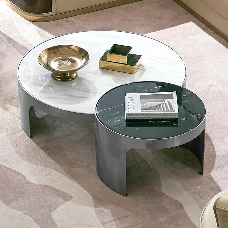 

Комплект из 2 предметов, современный светлый роскошный мраморный чайный столик из нержавеющей стали, боковой несколько моделей, гостиная, простые круглые чайные столики
