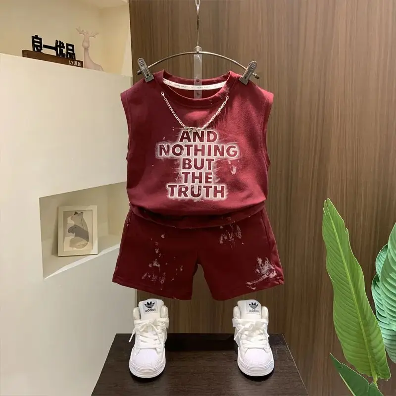 Boys Summer Set 2024 New Fashion Children\'s Tank Top T-shirt Shorts Two piece Set Baby Summer Clothes Thin