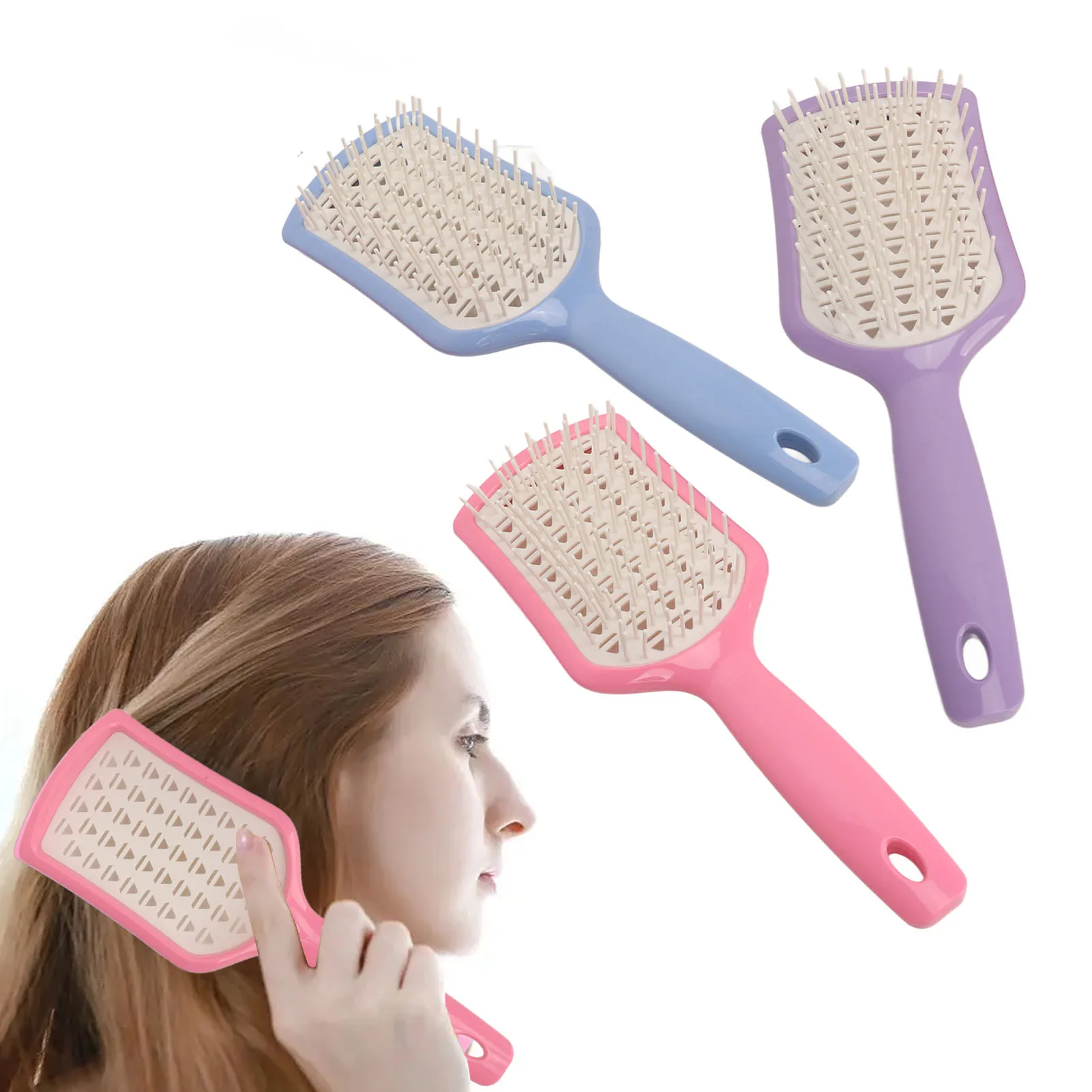 

Detangling Styling Combs 3pcs Curved Vent Brush Ergonomic Handle Scalp Massage Improve Blood Circulation Vent Brush