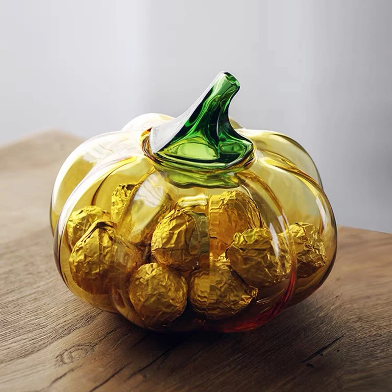 

Stained Glass Storage Jar Luxury Home Livingroom Decoration Candy Tea Sealed Container Cute Pumpkin Shape Light Gift