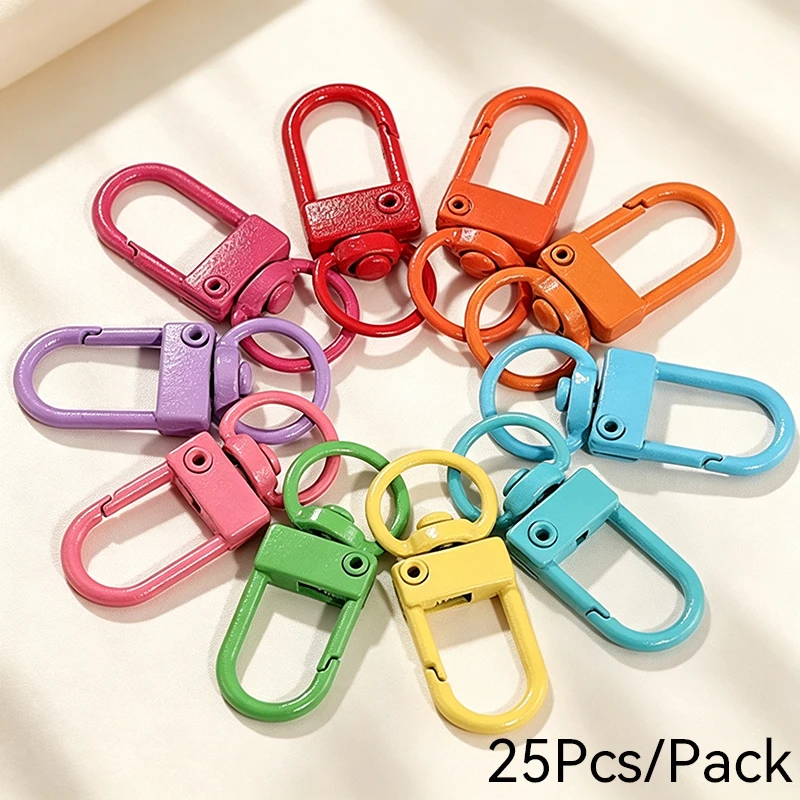 New 25Pcs/Pack Rotatable Dog Buckle For Keychain Making Accessories Candy Colored Bag Key Protable Clasp DIY Hanging Trinkets