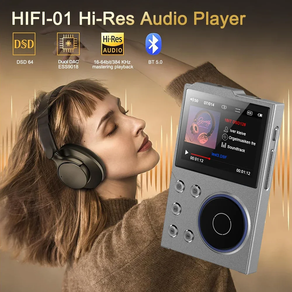 HiFi MP3 player Lossless DSD High Definition Portable Digital Audio Music Player with 16GB Memory Card Supports Up to 256GB