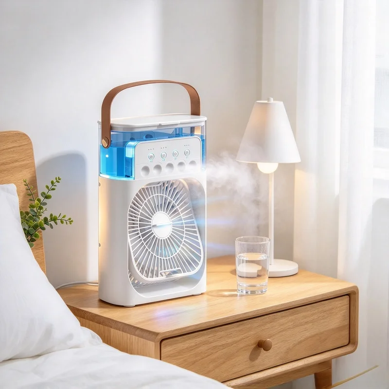 3in1 Portable Mini Air Cooler Desktop Cooling Fan Humidifier LED Night Light Personal Air Conditioner for Home Office