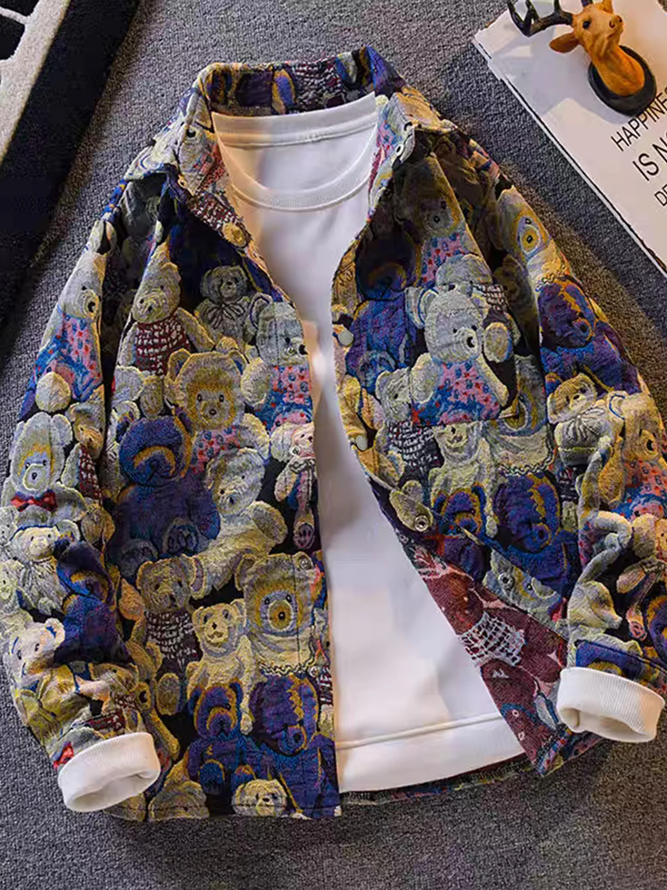 

Мужская куртка с плюшевым мишкой и принтом High Street Design, модное и стильное, уникальное повседневное пальто с отложным воротником