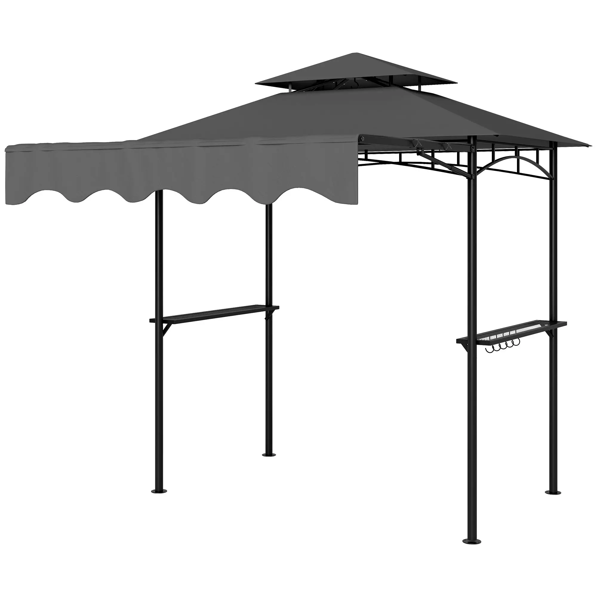 

For Outsunny 8' x 5' Outdoor Grill Gazebo, Barbecue Gazebo Shelter with Side Awning, 2 Side Shelves and 6 Hooks, Dark Gray