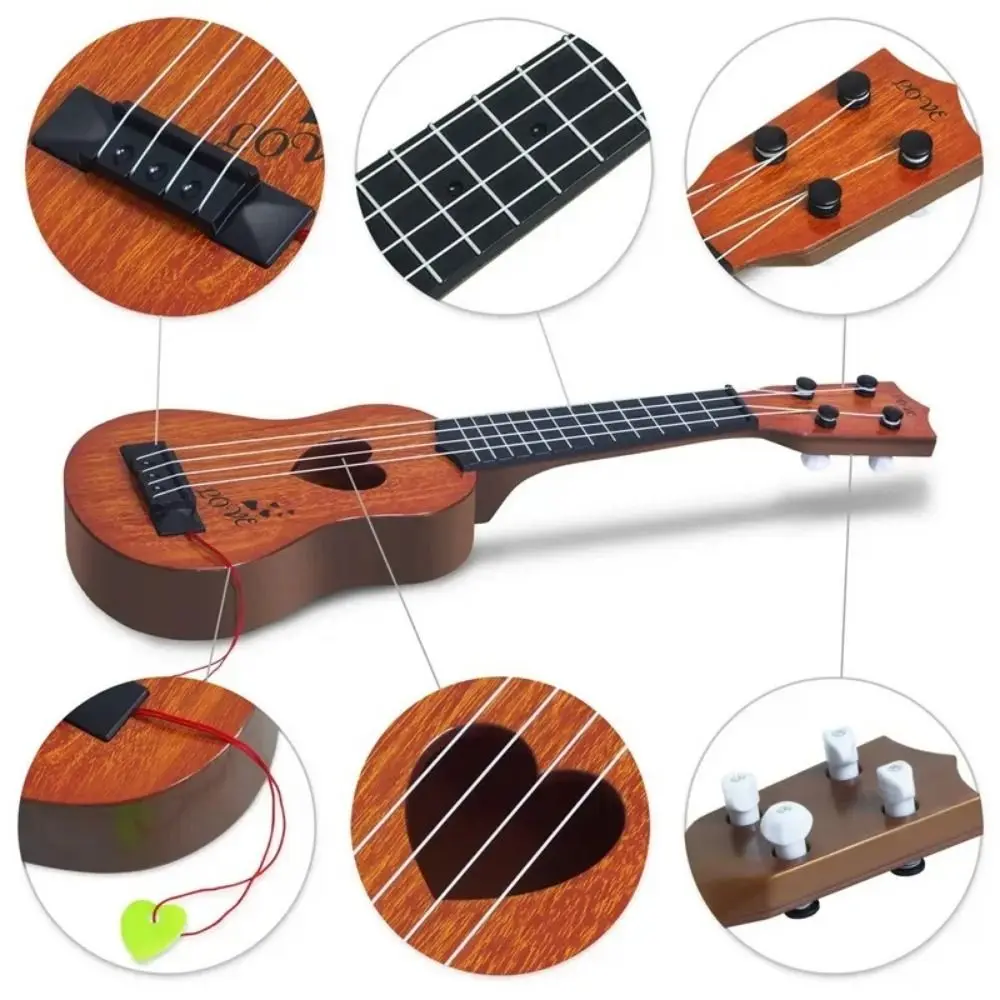 4 Strings Ukulele Musical Instrument Toy Adjustable String Knob Yukrili Toys Simulation Ukulele Toy Classical Playable
