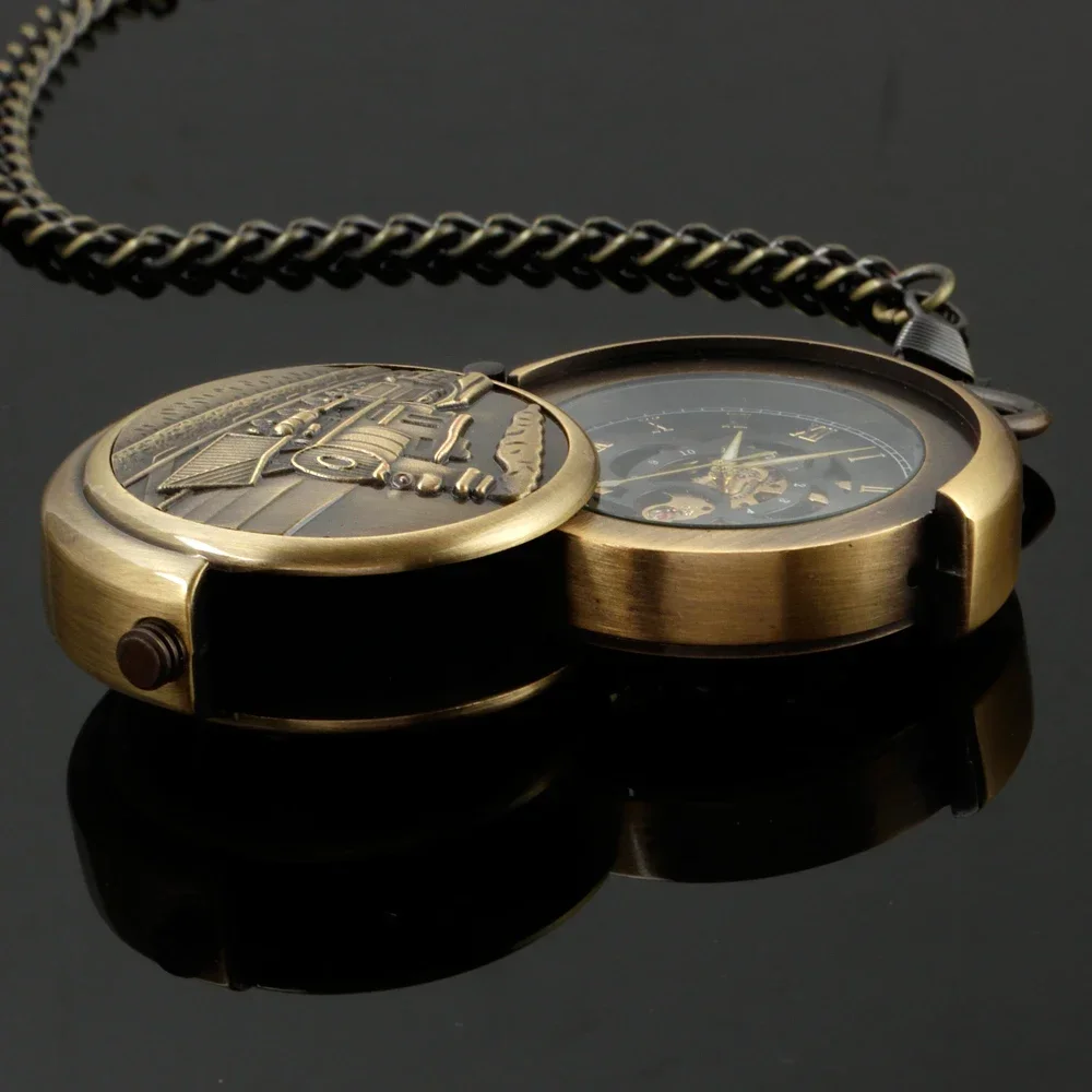 Steampunk Bronze Mechanical Pocket Watch Retro Creative Rotating Cover Roman Numeral Display Manual Mechanism Pendant Male Clock