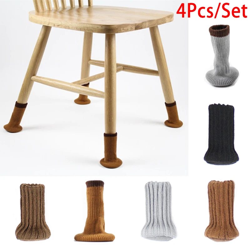 4 Pcs/Lot Table Ankle Sock Yarn Knitting Solid Color Chair Leg Cover Knitted Caps Dinner Room Floor Protector New Year Decor