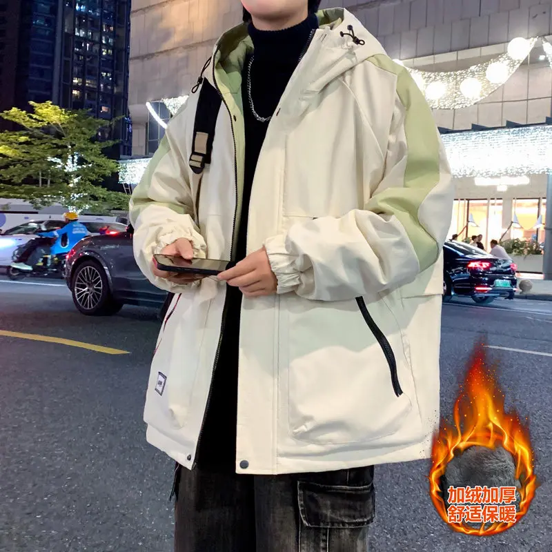 

Men's Fce Lined Thiened Jaet Workwear Youth High School Student Winter Coat Casual ular Polyester Long Sve Coat