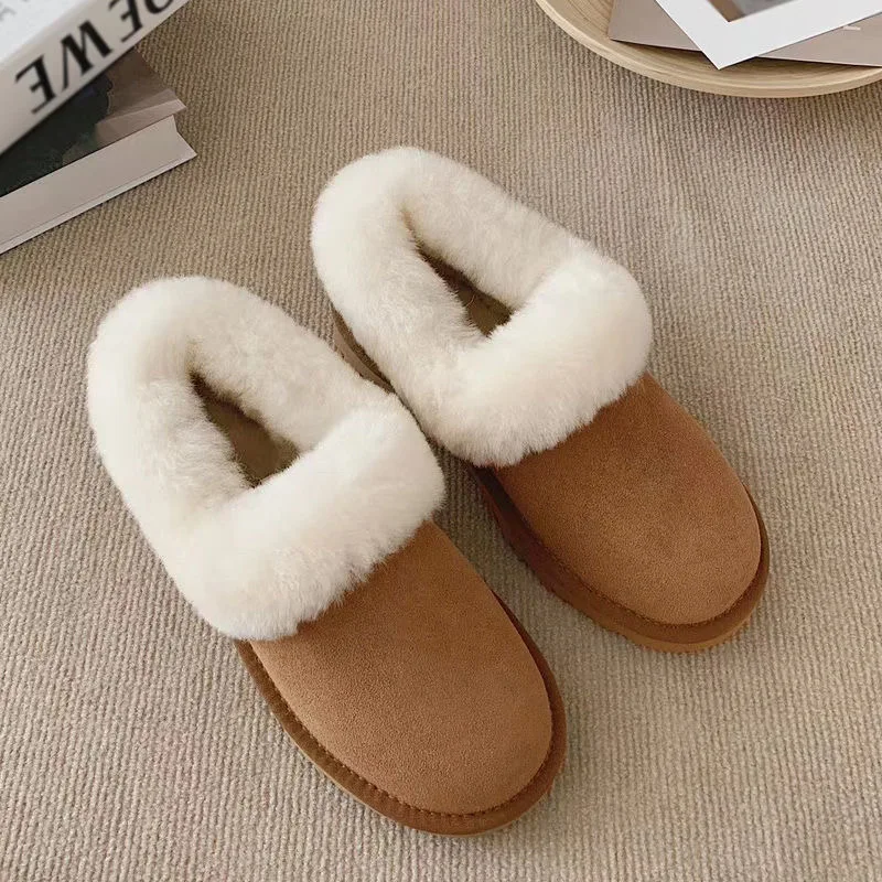 100% Sheepskin Leather Women Flats Casual Moccasins Driving Shoes Natural Fur Wool Snow Boots Fashion Comfortable