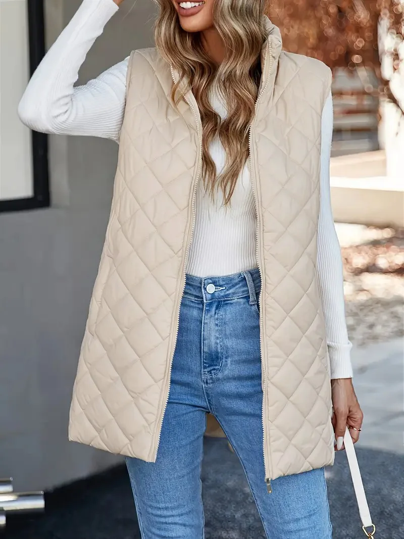 Femmes gilets Parka sans manches solide Parkas col rabattu vestes d'extérieur épissé ample décontracté basiques manteau poches à glissière