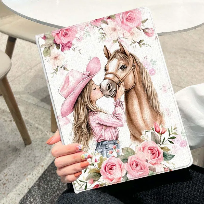 

Cartoon Girl Horse For iPad Pro Mini Air 1 2 3 4 5 6 7 7th 10th Gen 9.7 10.2 11 10.9 7.9 13 12.9 10.5 Inch Tablet Case