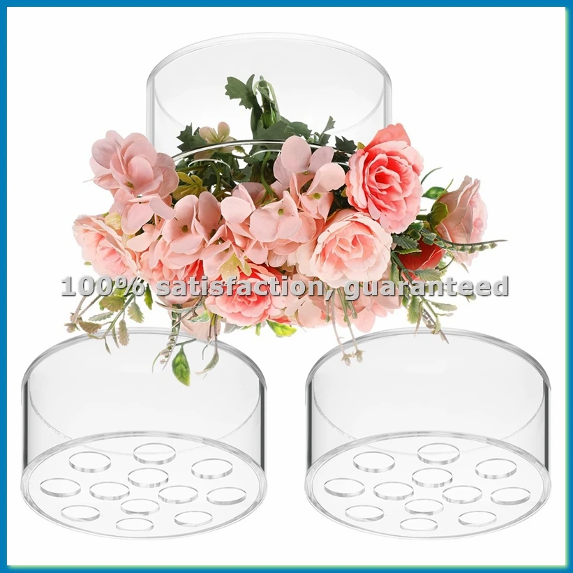 3 Pcs Acrylic Floral Centerpiece for Dining Table Decorations Wedding Round Flower Vase 12 Holes Centerpiece Vases-A55K