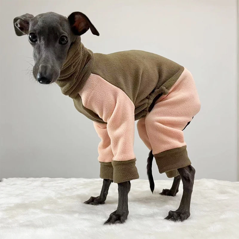 Whippet, Italian Greyhound Clothing Fleece Pajamas Color Block Jumpsuit Jumpsuit Winter Warm Medium Dog Clothes