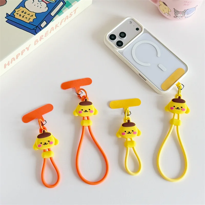 Niedlicher Cartoon Pom Pom Purin Handy-Handschlaufe Silikon-Handring Anti-Verlust-Lanyard Taschenanhänger für iPhone, Samsung und alle Handys