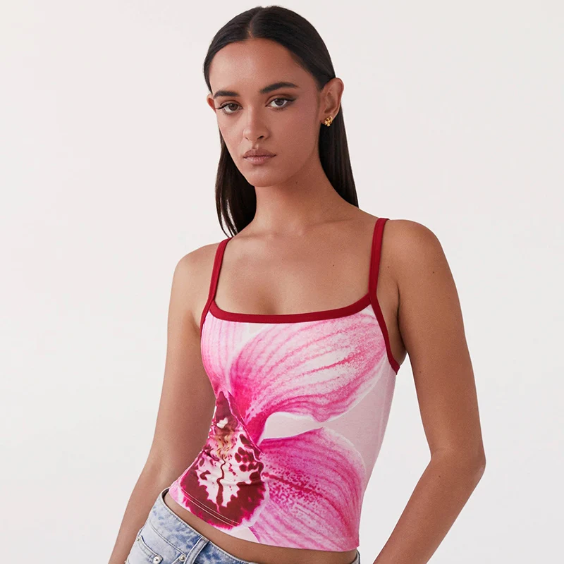 CUTENOVA 2024 Summer Sexy Flowers Print Camisole Spaghetti Strap Sleeveless Crop Tops Hottie Girls Streetwear Tank Top New Fashi