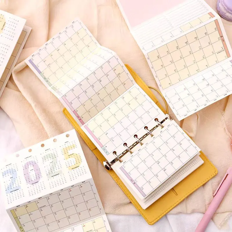 M5 2025 Calendar Four-folding Loose-leaf Notebook Plannar Journal  Year Month Plan Schedule Bindings Accessories