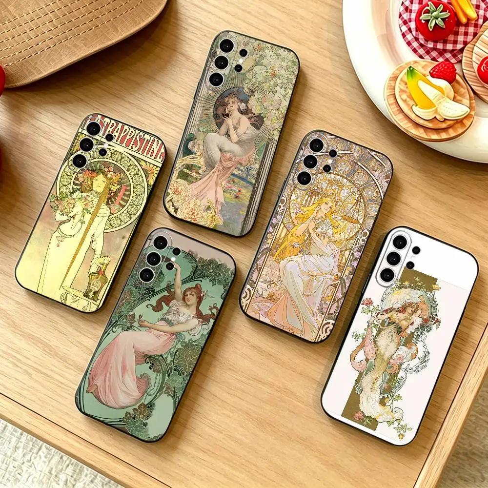 ART Alphonse Mucha Phone Case For Samsung S25,S24,S21,S22,S23,S30,Ultra,S20,Plus,Fe,Note,10,9,5G Black Cover