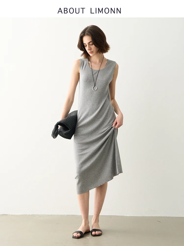 

LIMONN Summer 2025 Ry Loose Lazy Vest Dr Comfortable A-Line Midi Skirt round Neline Svel Women's Faion Dr