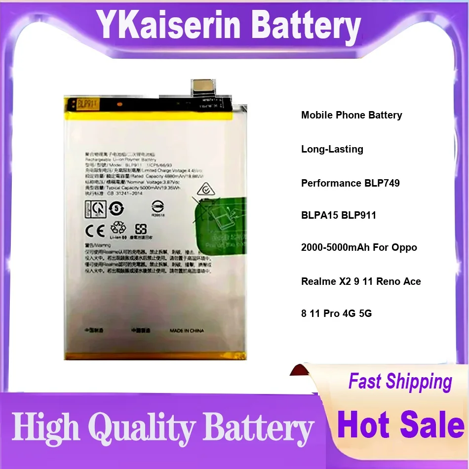 Mobile Phone Battery Long-Lasting Performance BLP749 BLPA15 BLP911 2000-5000mAh For Oppo Realme X2 9 11 Reno Ace 8 11 Pro 4G 5G