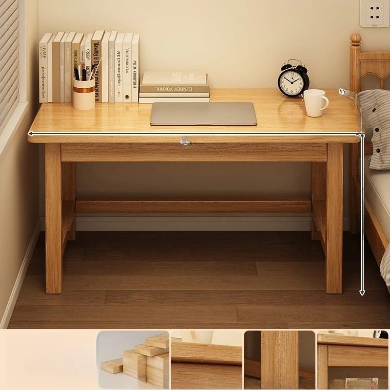 

Solid wood desk bookshelf integrated student home study writing simple bedroom desk computer table