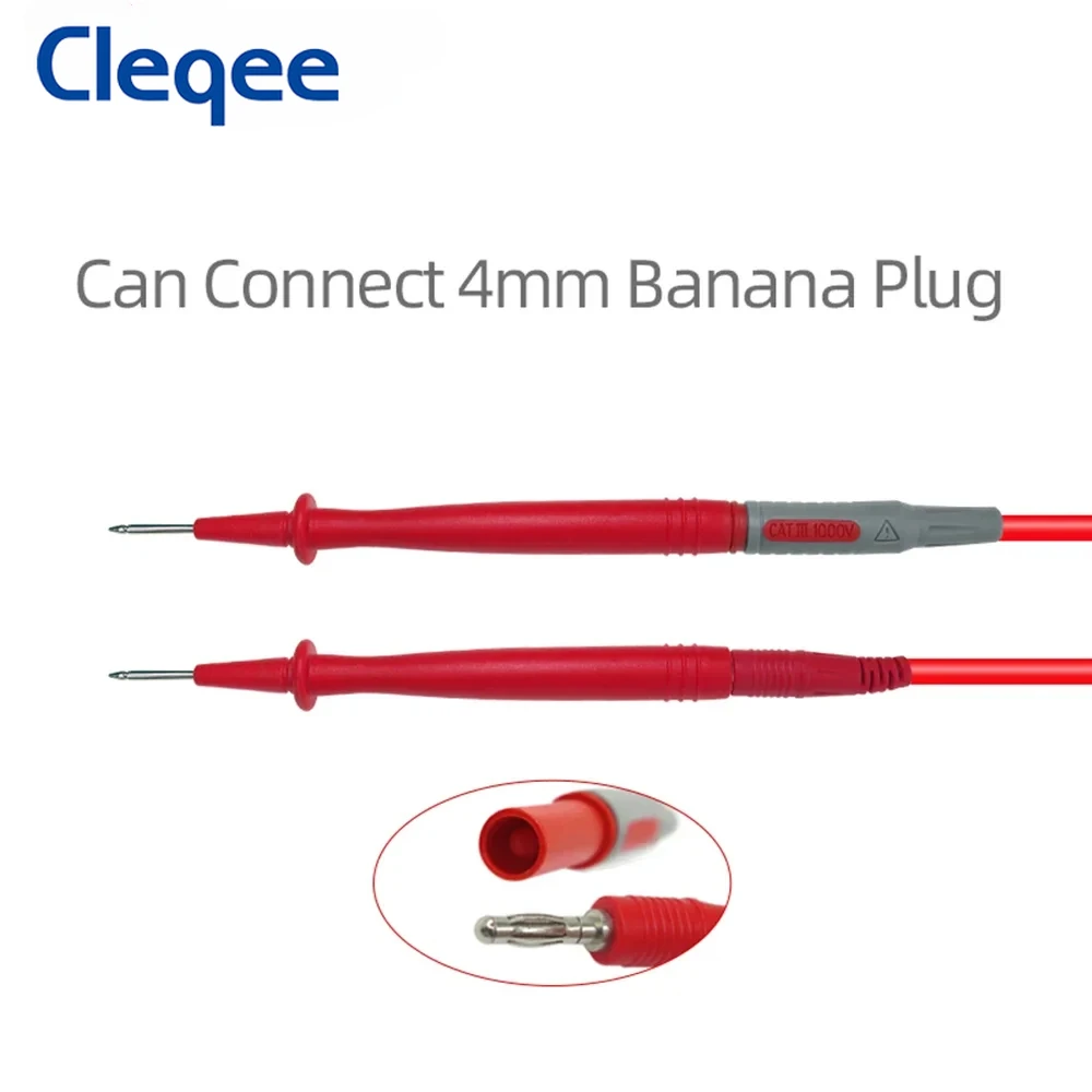 Cleqee P8004 Multimeter Test Probe Pen with 2mm Needle Nickel Plated Copper Pins to 4mm Banana Socket Red/Black