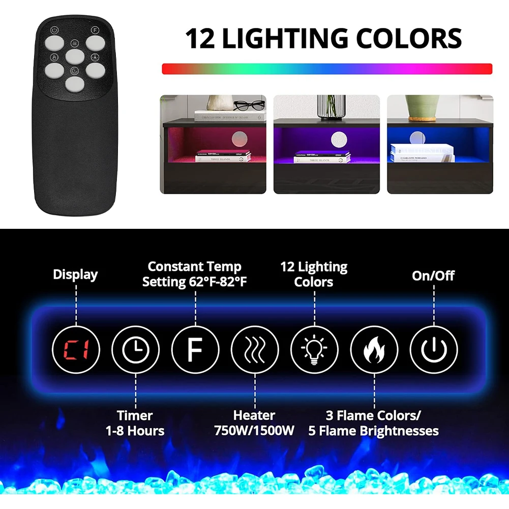 【Breeins】Recessed Electric Fireplace TV Stand with Closed Storage Home Decoration With Remote Modern