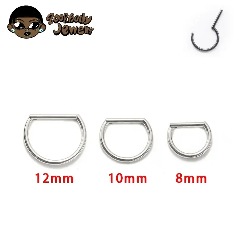 1Pcs G23 Titanium Piercing 16G 8/10/12mm Nose Ring D Shape Segment Ring Clicke Cartilage Tragus Helix Lip Piercing Body Jewelry