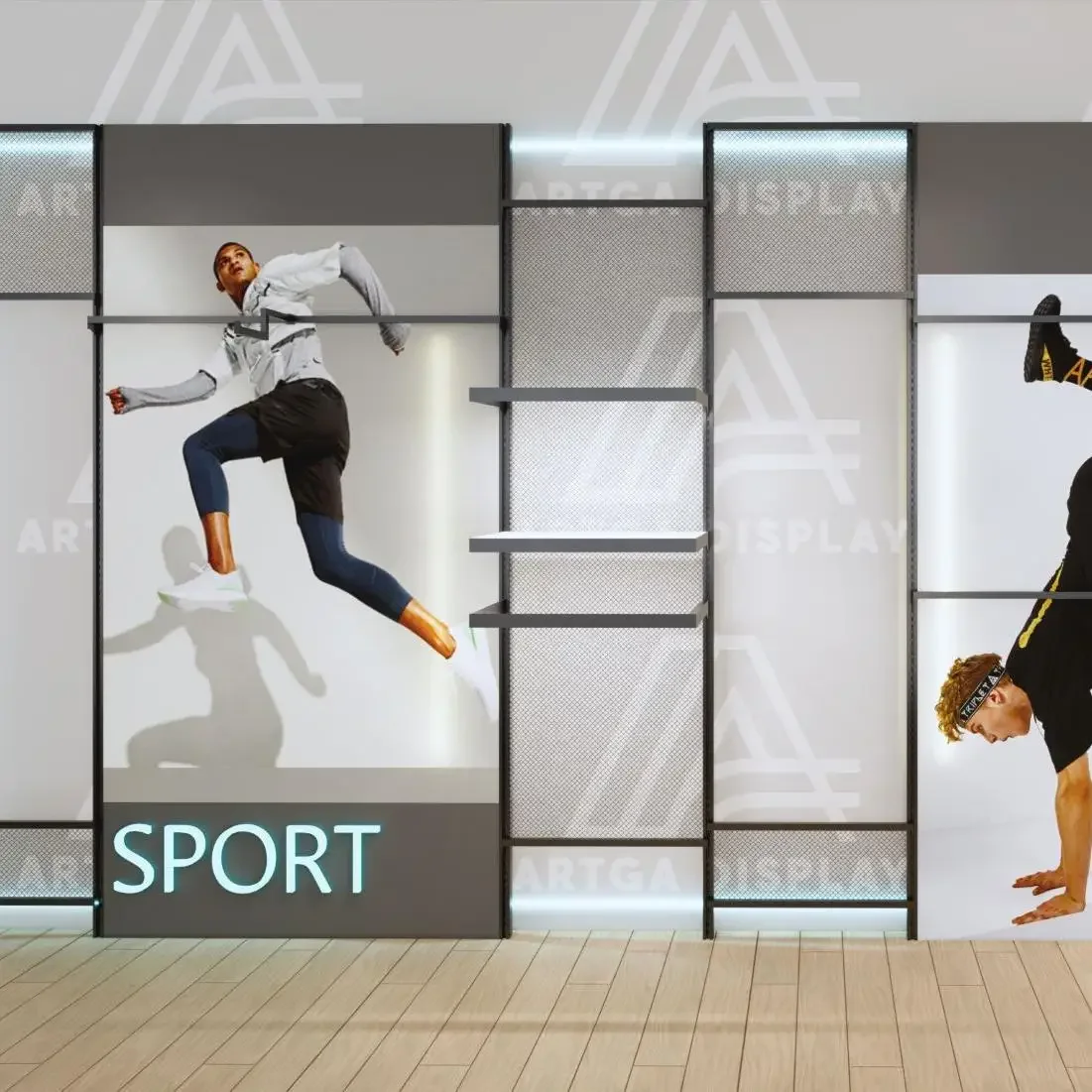 retail shop sport footwear brand store fixtures multi layer display racks wall mounted shoes display shelves with led light