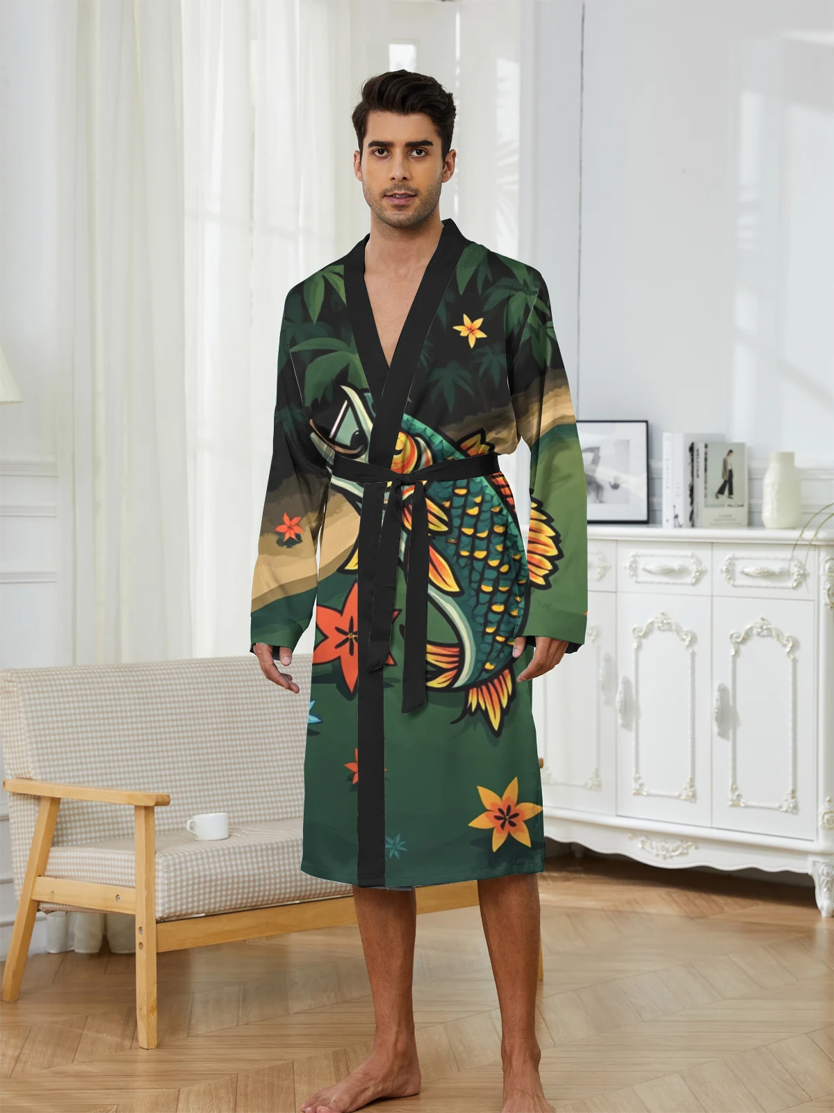 1pcs Men's Robes 2026 Spring/Summer Breathable dressing gown 3D Printed Sleepwear robe Funny pajamas Graphic Sleepwear